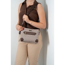 Silver & Polo Silver Polo Kahve Sarı - Kahve Ekose Line Kare Kadın Çapraz Çanta SP1110