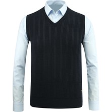Erkek V Yaka Süveter Desenli Çelik Örgü Klasik Kalıp - 5209H