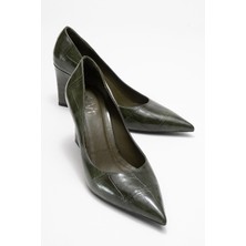Puera Yeşil Baskı Sivri Burunlu Kadın Dolgu Topuklu Ayakkabı
