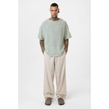 Çizgili Oversize Triko Tişört Benetton