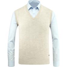 Erkek V Yaka Süveter Triko Düz Renk Çelik Örgü Klasik Kalıp - 5200H