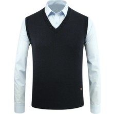 Erkek V Yaka Süveter Triko Düz Renk Çelik Örgü Klasik Kalıp - 5200H