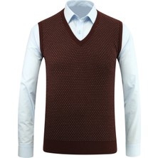 Erkek V Yaka Süveter Desenli Çelik Örgü Regular Kalıp - 5201H