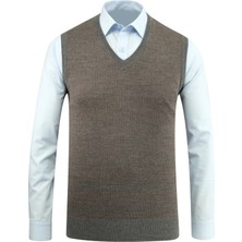 Erkek V Yaka Süveter Desenli Çelik Örgü Regular Kalıp - 5206H