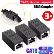 Internet Kablosu Uzatma Aparatı RJ45 Coupler Network Ekler Birleştirir 1000MBPS Cat5 Cat6 (3 Adet)