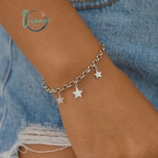 Ocean Desing Çelik Gümüş Renk Zincir Sallantı Yıldız Figür Kadın Bileklik