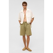 Oversize Keten Şort Haki