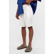 Oversize Keten Şort Beyaz
