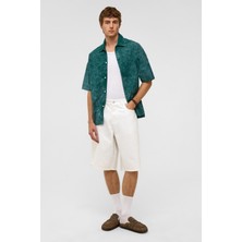 Oversize Bermuda Denim Şort Ekru