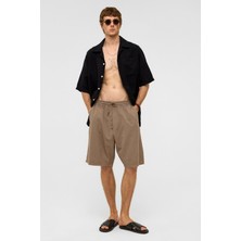 Oversize Keten Şort Kahve