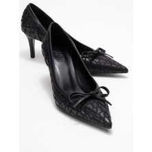 Camden Siyah Desenli Fiyonklu Kadın Topuklu Ayakkabı