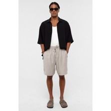 Vamos Oversize Modal Kumaş Bermuda Şort Bej