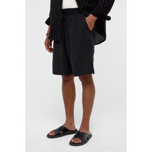 Oversize Keten Şort Siyah