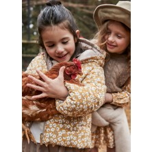 4-10 Yaş Mayoral Kız Çocuk Elyaf Dolgulu Çift Taraflı Mont – Kahverengi & Çiçek Desenli