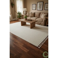 Serenita Home Post/peluş Yıkanabilir Kaymaz Taban Yumşacık Krem/ekru Örgü Saçaklı Modern ve Şık Salon Oturma Odası Mutfak Çocuk Odası Koridor Antre Halısı