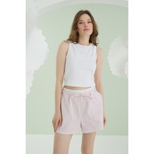 Nbb Pembe Kurdele Crop Şort Takım