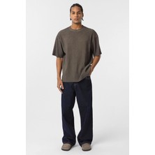 Yıkamalı Ottoman Basic Oversize Tişört Açık Kahve