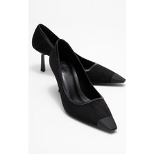 Rona Siyah Süet Mat Burunlu Kadın Topuklu Ayakkabı