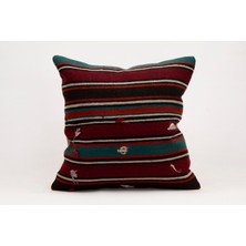 El Yapımı Kilimden Yapılmış Vintage Kırlent Kılıfı, Yün, 50 x 50 cm