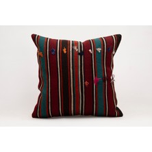 El Yapımı Kilimden Yapılmış Vintage Kırlent Kılıfı, Yün, 50 x 50 cm