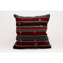 El Yapımı Kilimden Yapılmış Vintage Kırlent Kılıfı, Yün, 50 x 50 cm