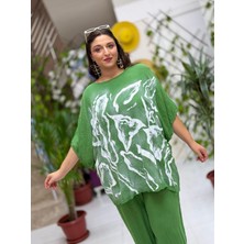 VL3009 Yarasa Kol Baskılı Vual Bluz Haki