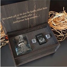 Hediye Kralı Kişiye Özel Hediye Seti - 1 Adet Şeffaf Cam Viski Bardağı, Viski Taşı ve Çakmak İçeren Set
