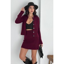 Fitilli Örgü Takım: Triko Hırka & Mini Etek Ikili Set 8009
