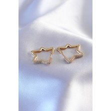 Derin Stok Gold Renk Zirkon Taşlı Yıldız Model Kadın Küpe