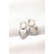 Derin Stok 316L Çelik Gümüş Renk Bombeli Kalp Tasarımlı Küpe