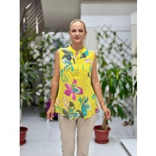 LS8819B Kolsuz Pamukketen Cepli Italyan Bluz Sarı