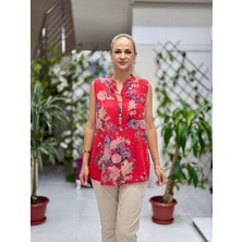 LS8819D Kolsuz Pamukketen Cepli Italyan Bluz Kırmızı