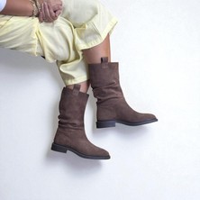 Kahve Süet Hakiki Deri Körüklü Rahat Kadın Günlük Çizme