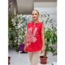 LS8819A Kolsuz Pamukketen Cepli Italyan Bluz Kırmızı