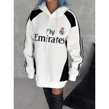 Siyah Beyaz Oversize Kapşonlu Sweat Madrid