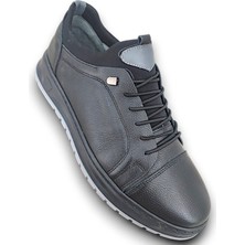 Alvino 748 Siyah Hakiki Deri Ortopedik Rahat Lastikli Mevsimlik Erkek Ayakkabı