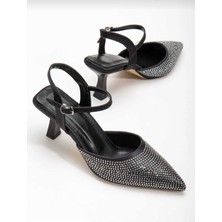 6321 Siyah Taş Detaylı Ince Topuklu Kadın Ayakkabı