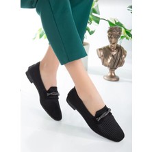 633 Siyah Rahat Hafif Günlük Taşlı Triko Kadın Babet