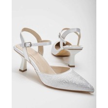 6321 Gümüş Taş Detaylı Ince Topuklu Kadın Ayakkabı