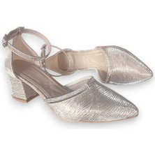 904 Altın Lazer Detaylı Abiye Kadın Topuklu Ayakkabı