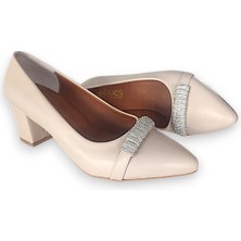 9675 Bej Taş Detaylı Rahat Kadın Topuklu Ayakkabı