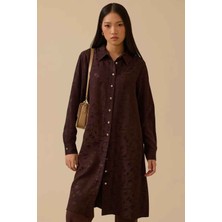 Kadın Desenli Uzun Jakar Tunik - Kahverengi