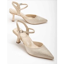 6321 Altın Taş Detaylı Ince Topuklu Kadın Ayakkabı