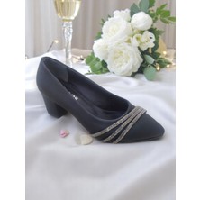 3234 Siyah Taş Detaylı 5 cm Kadın Abiye Topuklu Ayakkabı