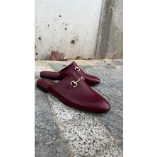 Bordo Cilt Tokalı Düz Model Terlik