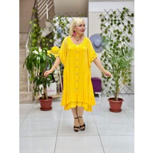 VL2006 Düğmeli Vual Elbise Sarı