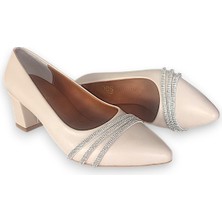 9670 Bej Taş Detaylı Rahat Kadın Topuklu Ayakkabı