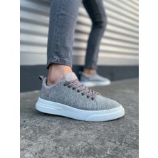 JY204 Flex Bağcıklı Keten Kumaş Erkek Günlük Sneaker Ayakkabı Kbt - Gri