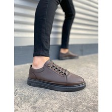JY0535 Prime Bağcıklı Cilt Erkek Günlük Sneaker Ayakkabı Cst - Kahverengi