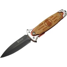 Derin Stok Fs 11031 Kahverengi Kamp Çakı 20CM Police Işlemeli, Ahşap Sap, Kemerlikli, Cam Kırma Aparatlı